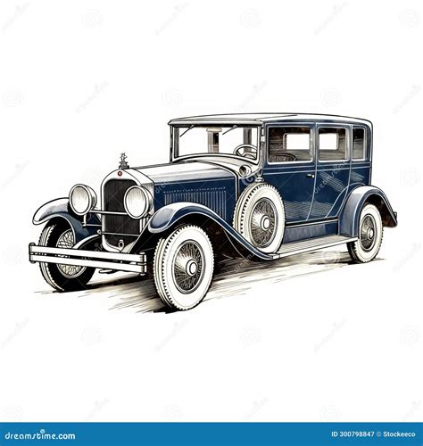 detailed engraved vintage car drawing  art deco sensibilities stock