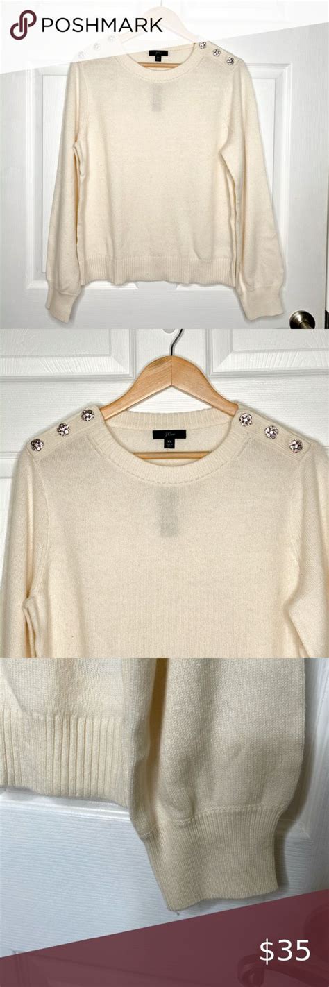 J Crew Womens Sweater Crewneck Jeweled Button J Crew Womens Sweater