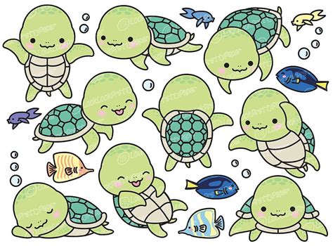 Premium Vector Clipart Kawaii Turtle Cute Turtle Clipart Set HD