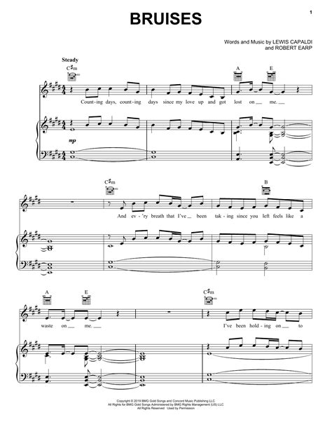 Lewis Capaldi "Bruises" Sheet Music for Piano, Vocal & Guitar ...