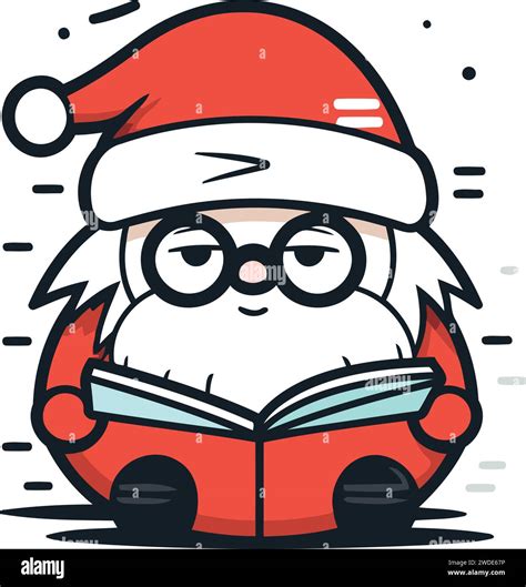 Cute Cartoon Santa Claus Reading A Book Vector Illustration Stock