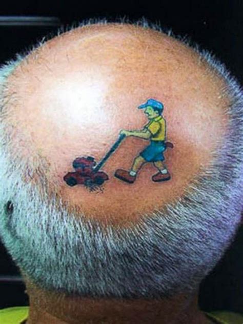 Lawn Mower Tattoo On Head