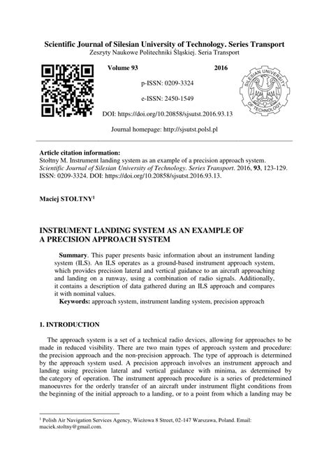 Pdf Instrument Landing System As An Example Of A Precision Approach