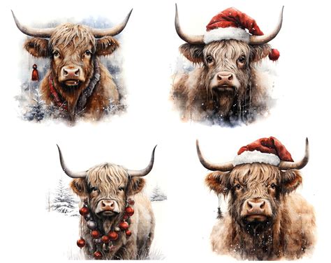 Xmas Highland Cows Images Clipart Pack Christmas Holiday Etsy