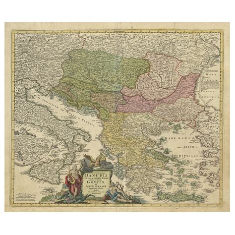 Antique Map Of Greece With An Inset Map Of The Upper Danube Region C