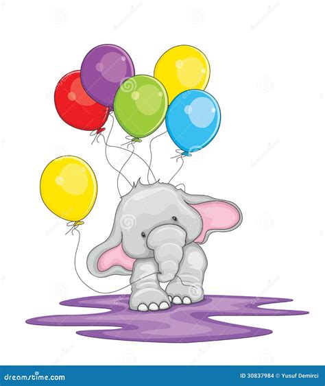 Cute Elephant With Balloons Illustration Stock Vector Illustration Of