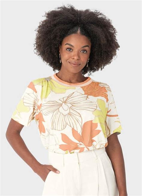 Blusa Laranja Floral Em Viscolinho Malwee