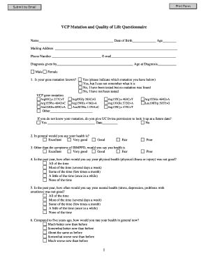 Fillable Online VCP Mutation And Quality Of Life Questionnaire