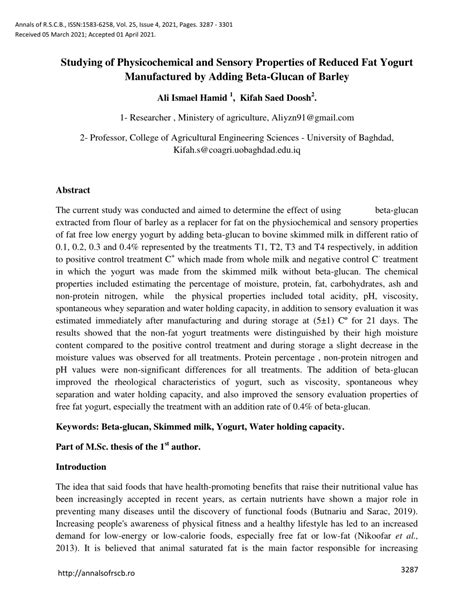 Pdf Studying Of Physicochemical And Sensory Properties Of Reduced Fat