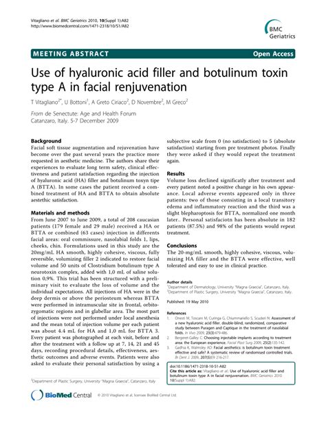 Pdf Use Of Hyaluronic Acid Filler And Botulinum Toxin Type A In