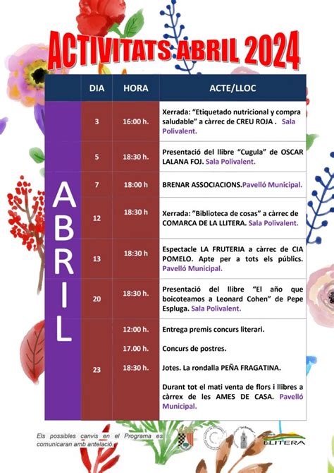 Programa Dactivitats Del Mes Dabril Ayuntamiento De Alcampell