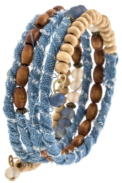 Denim Wood Wrap Bracelet Denim Accessories Jewelry Fabric Jewelry