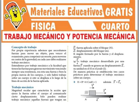 Trabajo y Potencia Mecánica para Cuarto Grado de Secundaria GRATIS