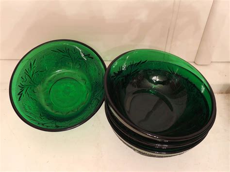 Vintage Dark Green Depression Glass Set Of Bowls