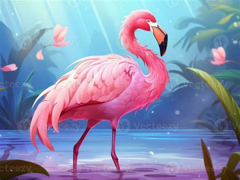 Pink cartoon style animal flamingo wallpaper background generative ai ...