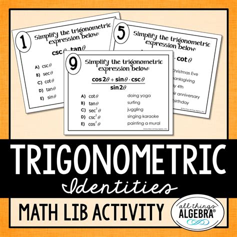 Trigonometric Identities Math Lib Activity All Things Algebra®