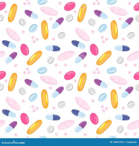 Pills Seamless Pattern Vector Illustration Of Colorful Vitamin Tablets