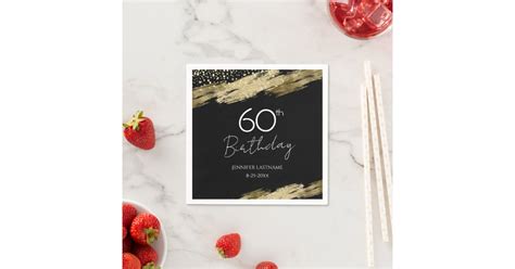 60th Birthday Party Gold Black Invitation Napkins Zazzle