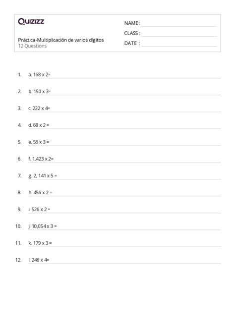 Multiplicaci N De Varios D Gitos Hojas De Trabajo Para Grado En