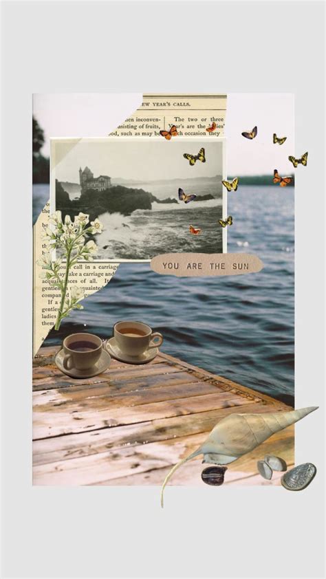 Vintage Moodboard Aesthetic Collage Love Ocean Lake Coffee In 2024