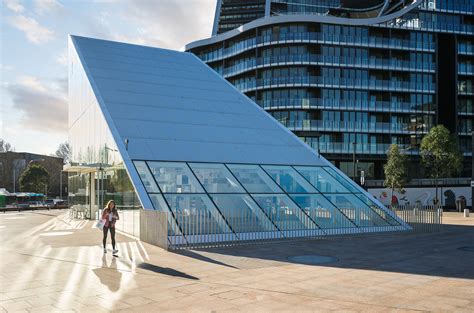 Green Square Library Glass Entrance During Sunset With Crown Group