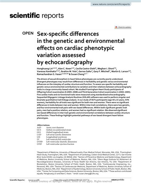 PDF Sex Specific Differences In The Genetic And Environmental Effects