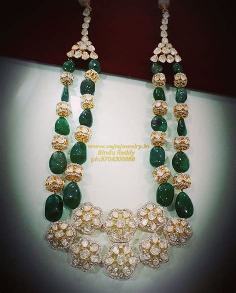 Medium Length Uncut And Emerald Necklace Indian Jewellery Designs