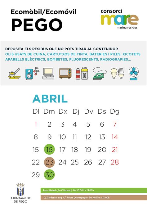 Calendar Of The Mobile Ecopark In Pego In April Lamarinaalta