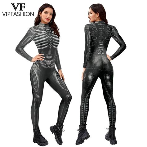 Vip Fashion Halloween Skeleton Pattern 3d Print Sexy Bodysuits Women