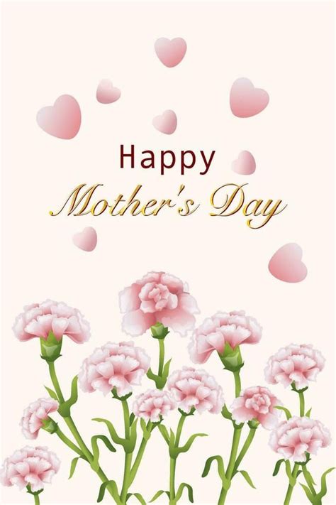 Happy Mothers Day Festive Card With Realistic Pink Carnation Flowers