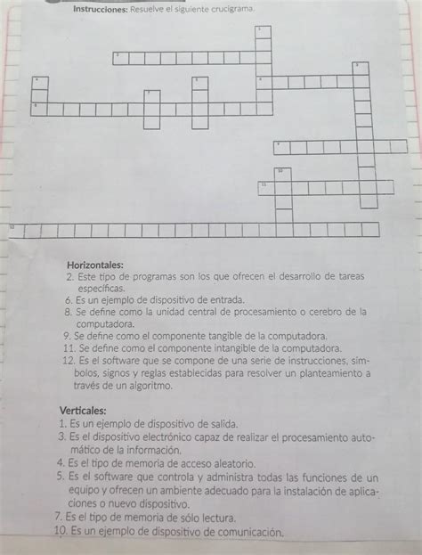 Instrucciones Resuelve el siguiente crucigrama de INFORMÁTICA