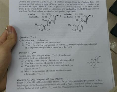 Solved Quinine and quinidine (CzoHaNO)2 alkaloids extracted | Chegg.com