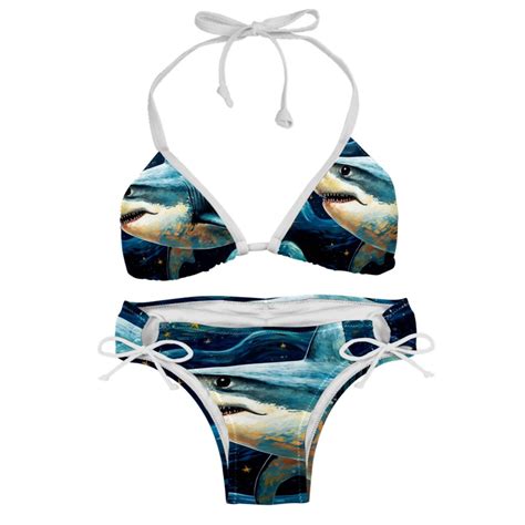 Starry Shark Swimsuit Bikini Set With Detachable Sponge And Adjustable Strap Two Pack For