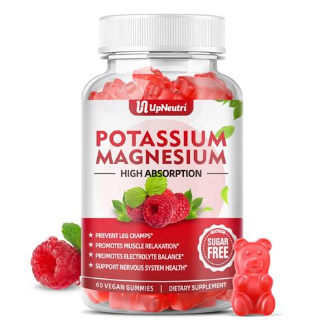 Potassium Magnesium Supplement Gummies Sugar Free Raspberry Flavor