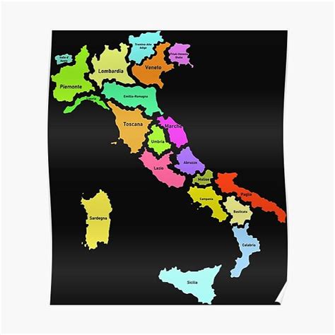 Italy regions map and names Premium Matte Vertical Poster sold by ...