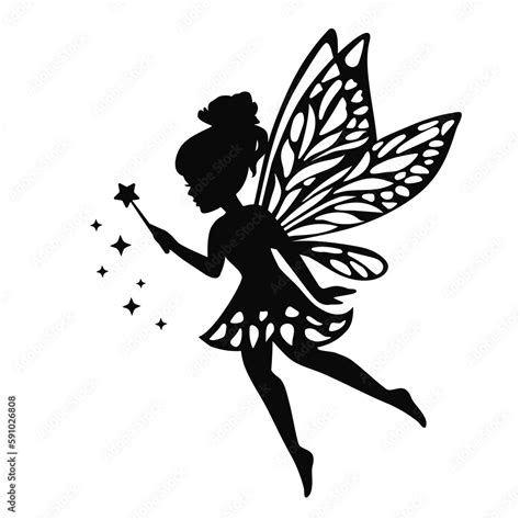 Pretty Garden Fairy Silhouette Vector Cartoon Illustration Stock Vector