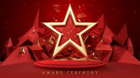 Red Award Ceremony Background With 3d Luxury Gold Star And Product