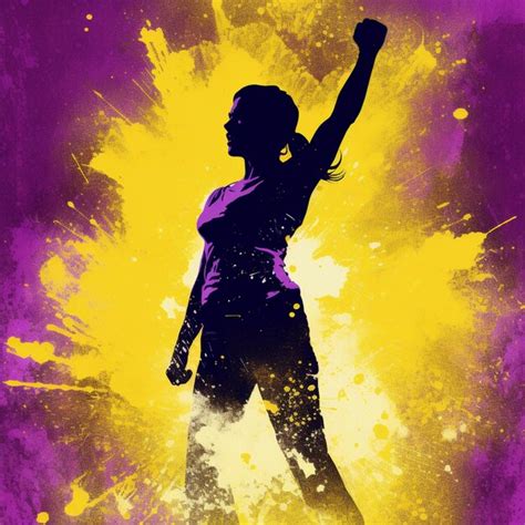 Premium Ai Image Purple And Yellow Poster Of A Woman Holding A Tennis