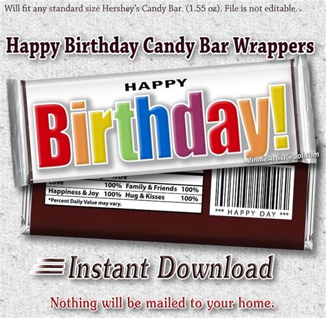 Printable Hershey S Happy Birthday Candy Bar Wrappers Etsy