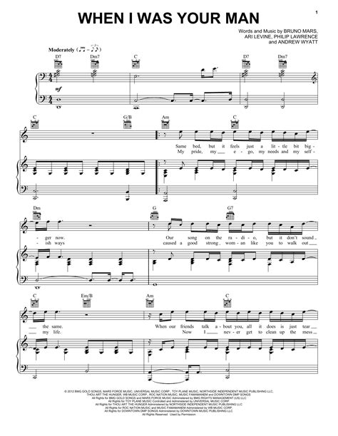 Bruno Mars When I Was Your Man Sheet Music For Piano Vocal Guitar