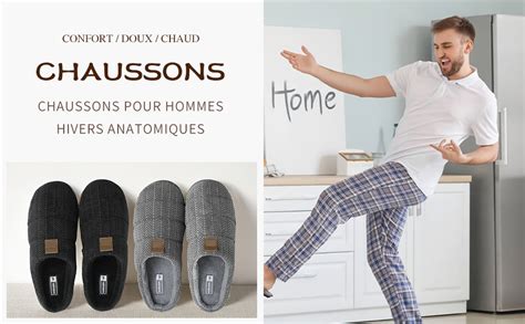 JOMIX Chaussons Hommes Pantoufles Hommes Antidérapant Chaussons d hiver