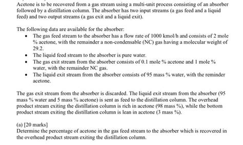 Solved Acetone Is To Be Recovered From A Gas Stream Using A Chegg