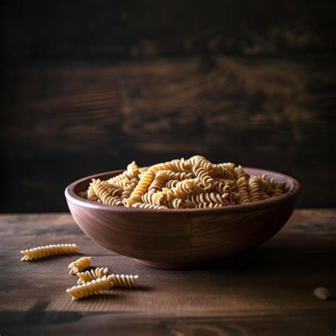 Premium Photo Raw Pasta Fusilli In A Bowl On Dark Wooden Background