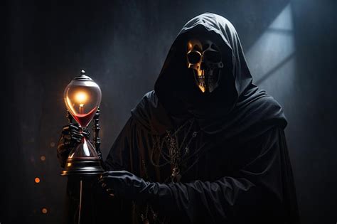 Premium Ai Image Grim Reaper Holding An Hourglass Dark Atmosphere Ai