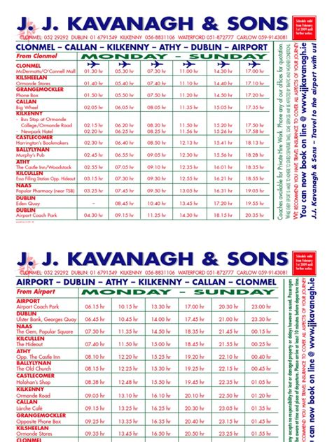 Clonmel To Dublin Airport Bus Timetable | PDF | Public Services | Transport