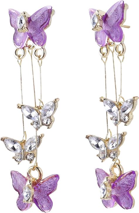 Amazon Purple Butterfly Earrings Crystal Butterfly Earings Long