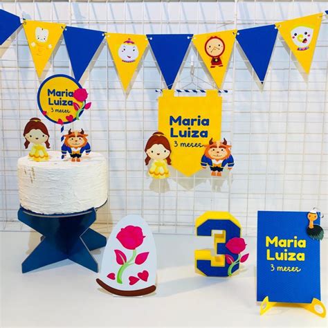 Pacote 5 Kit Decoração Mesversário Mini Festa Princesas Cute