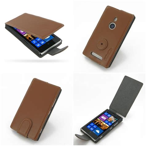 Pdair Ultra Thin Leather Case For Nokia Lumia Flip Type Brown