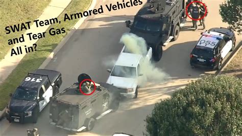 After Long Chase Swat Team Armored Vehicle And Tear Gas All Used To Bring The Suspect In Youtube