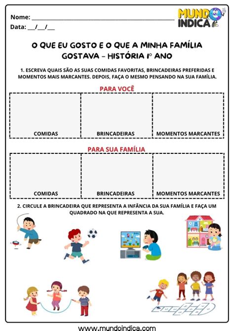 20 Atividades de História para o 1 ano para Imprimir